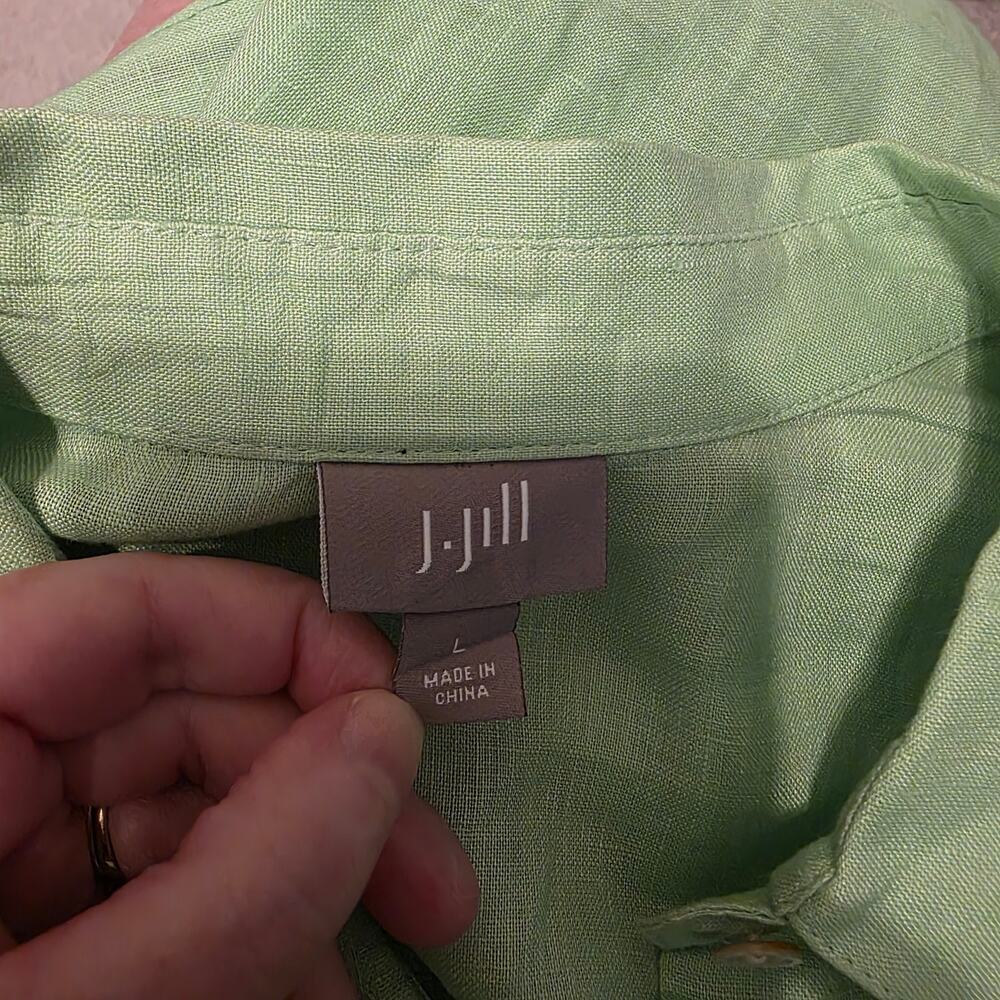 J. Jill Lime Green Linen 100% Linen Buttondown Blouse NWOT Sz Large - Picture 5 of 6